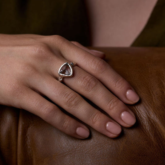 Silver Trillion Salt and Pepper Aquamarine Molten Ring - Emily Lisbeth Jewellery