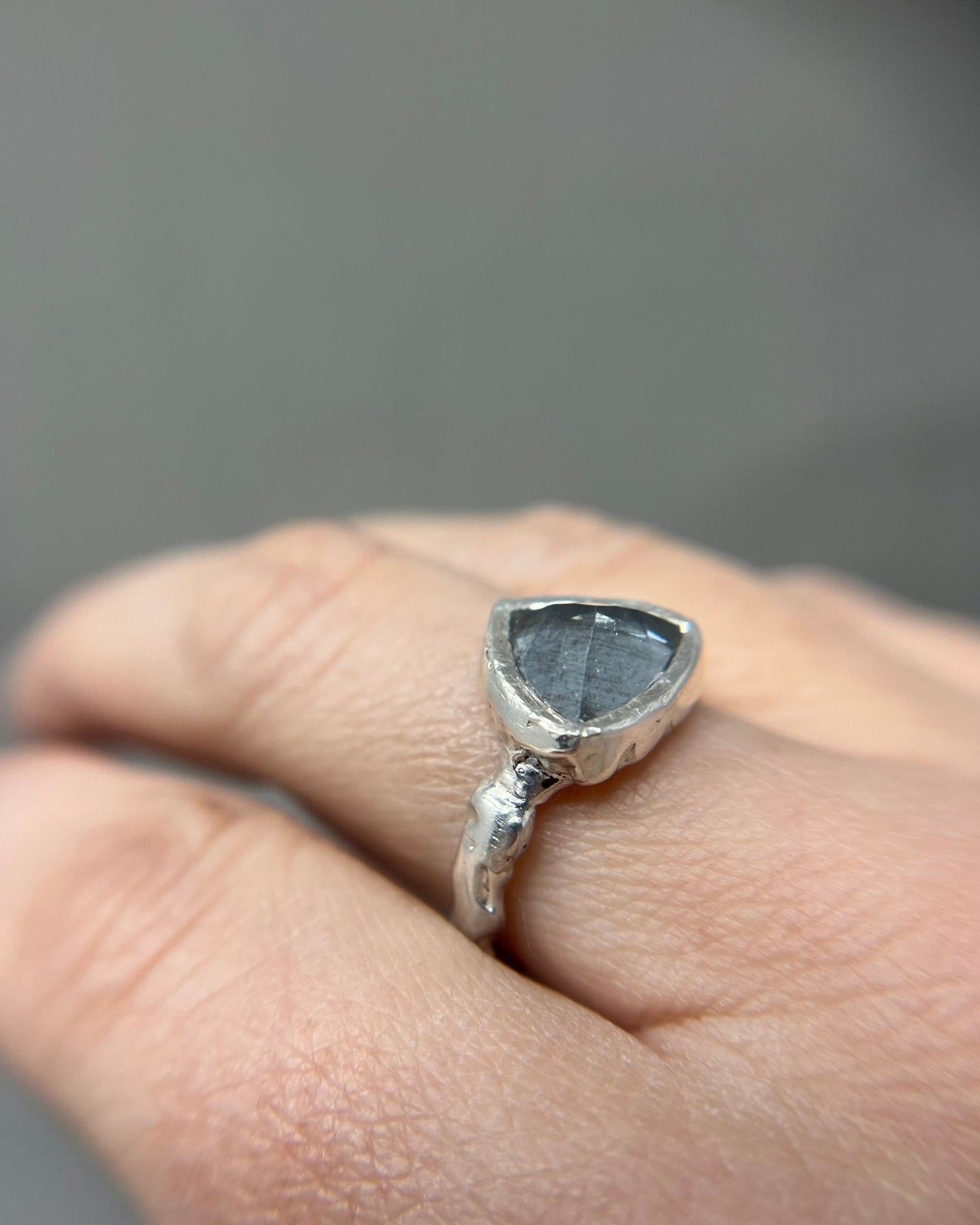 Silver Trillion Salt and Pepper Aquamarine Molten Ring - Emily Lisbeth Jewellery