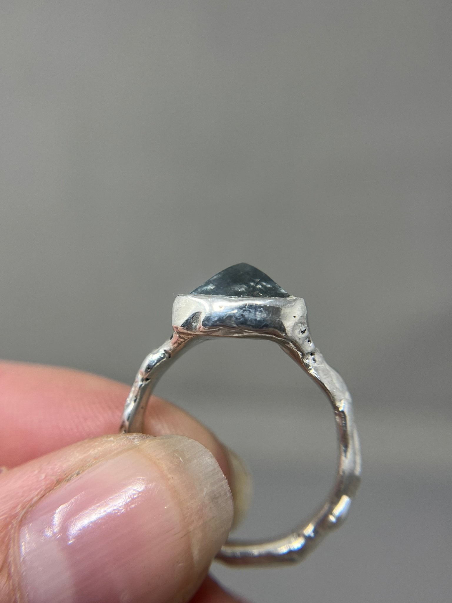 Silver Trillion Salt and Pepper Aquamarine Molten Ring - Emily Lisbeth Jewellery