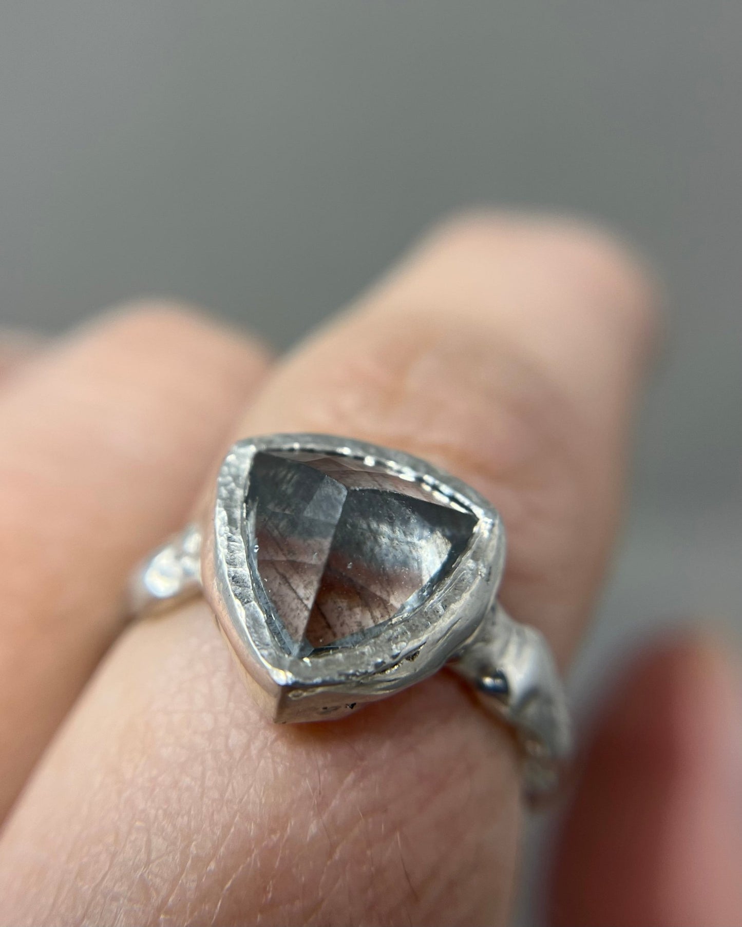 Silver Trillion Salt and Pepper Aquamarine Molten Ring - Emily Lisbeth Jewellery