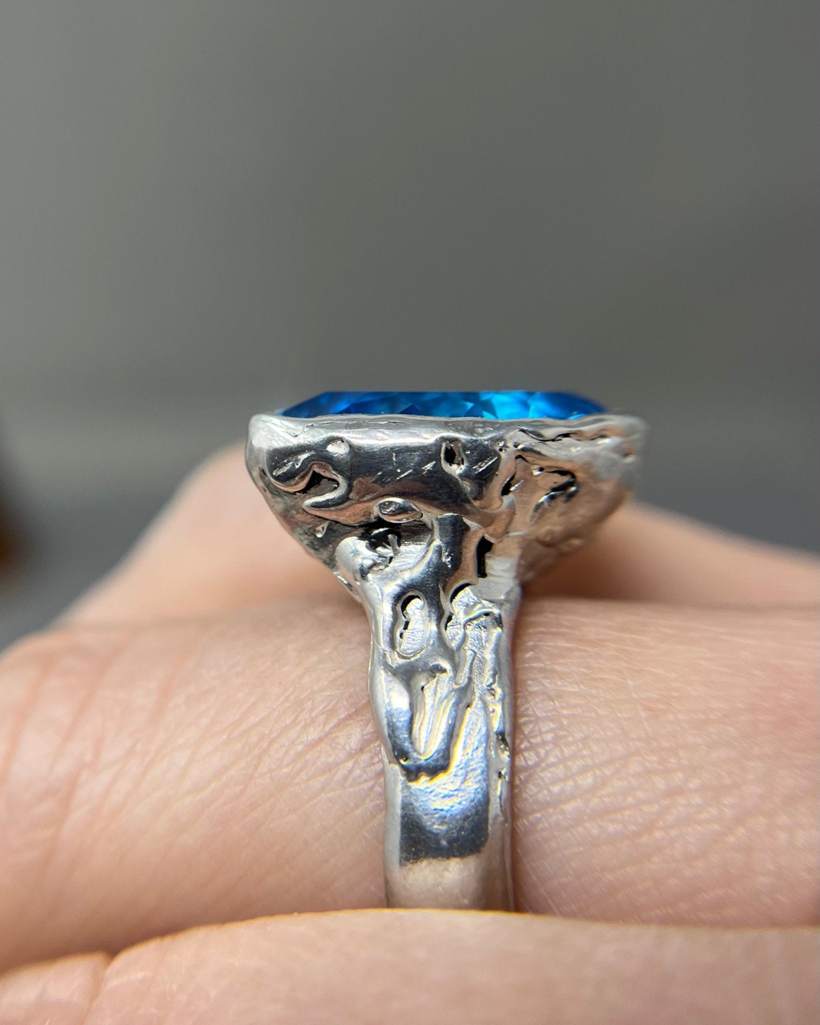 Swiss Blue Topaz Pear Statement Ring - Emily Lisbeth Jewellery