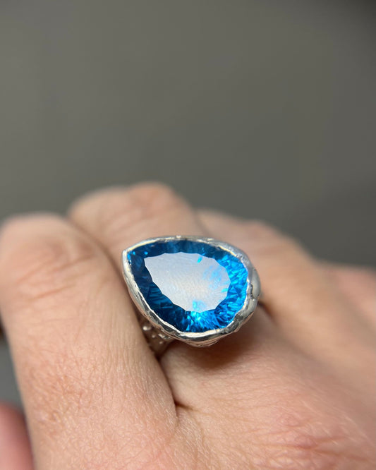 Swiss Blue Topaz Pear Statement Ring - Emily Lisbeth Jewellery