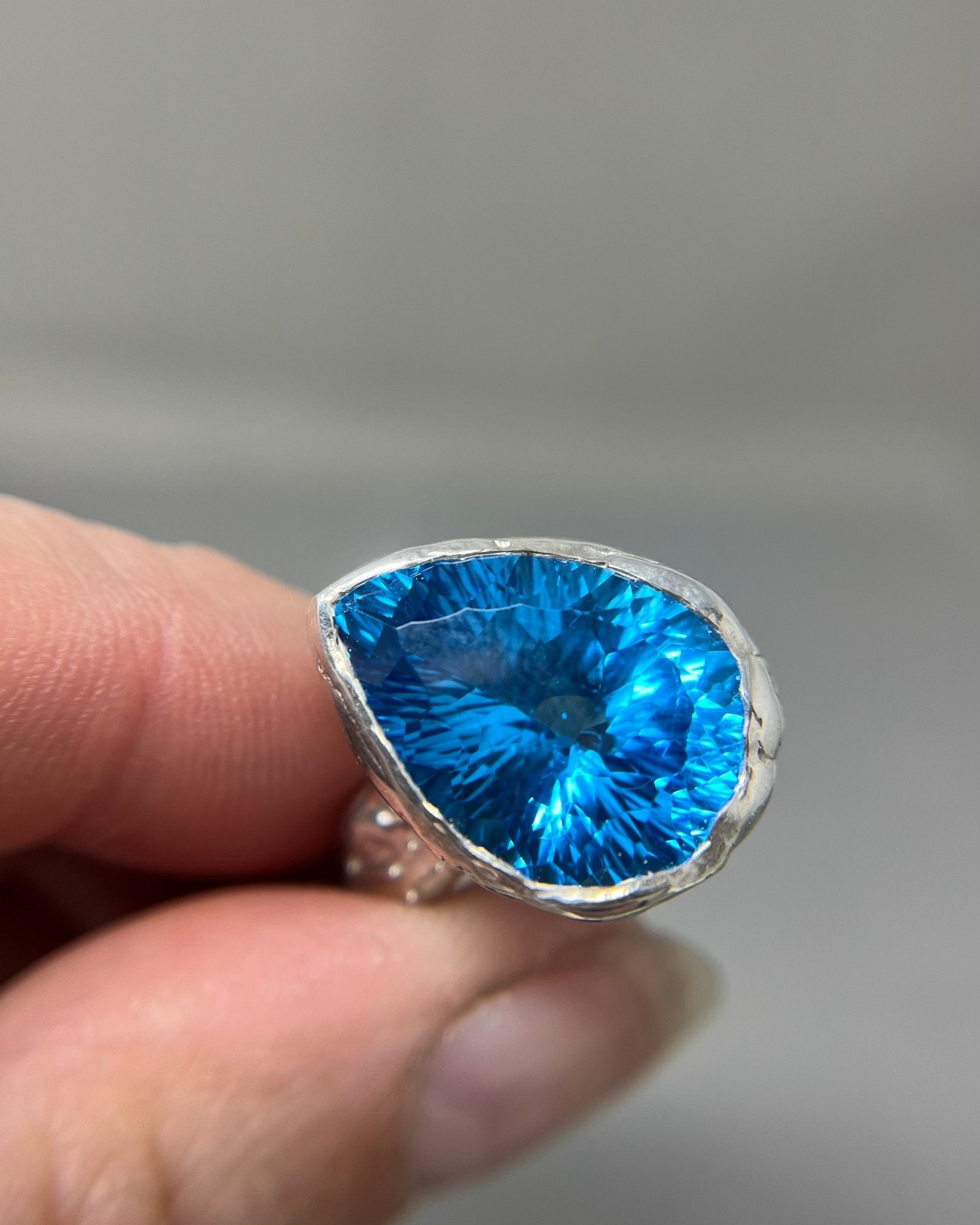 Swiss Blue Topaz Pear Statement Ring - Emily Lisbeth Jewellery