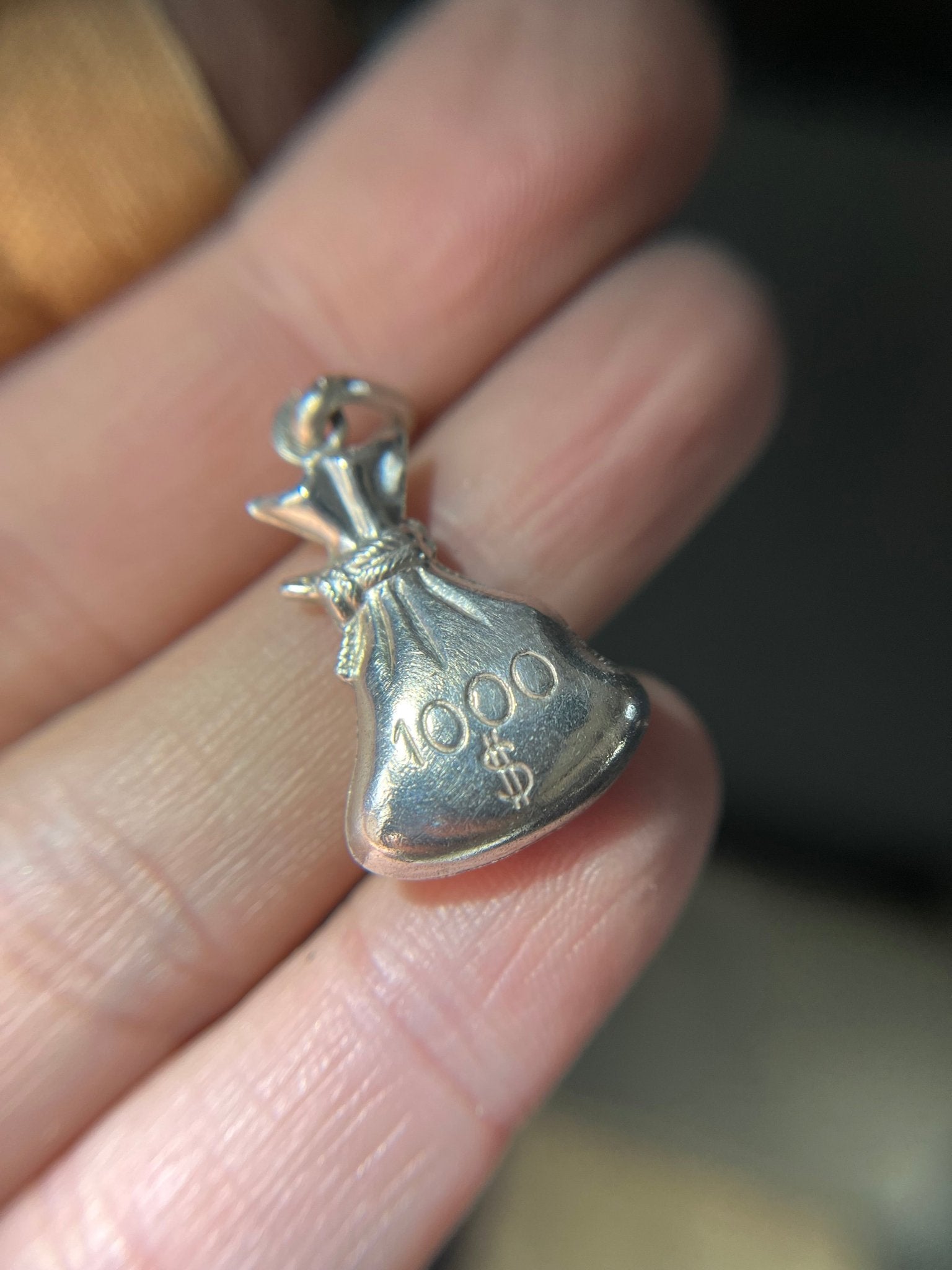 Vintage 1960's Silver Money Bag Charm - Emily Lisbeth Jewellery