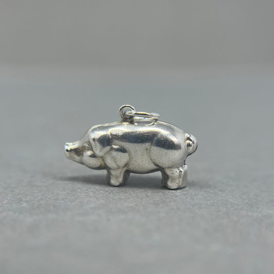 Vintage 1960's Silver Pig Charm - Emily Lisbeth Jewellery