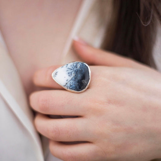Winterscape Dendritic Agate Ring - Emily Lisbeth Jewellery