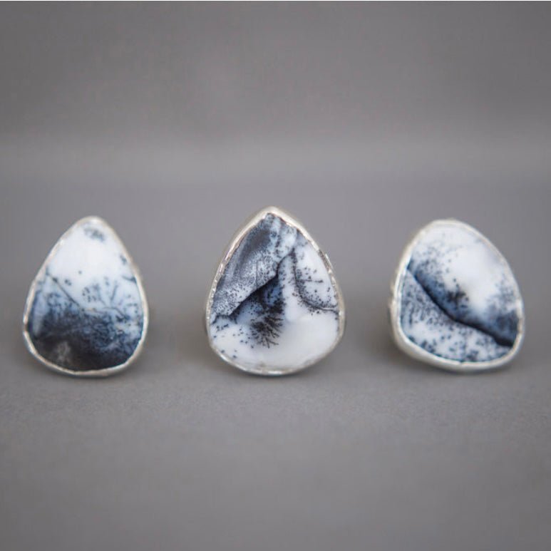 Winterscape Dendritic Agate Silver Ring - Emily Lisbeth Jewellery