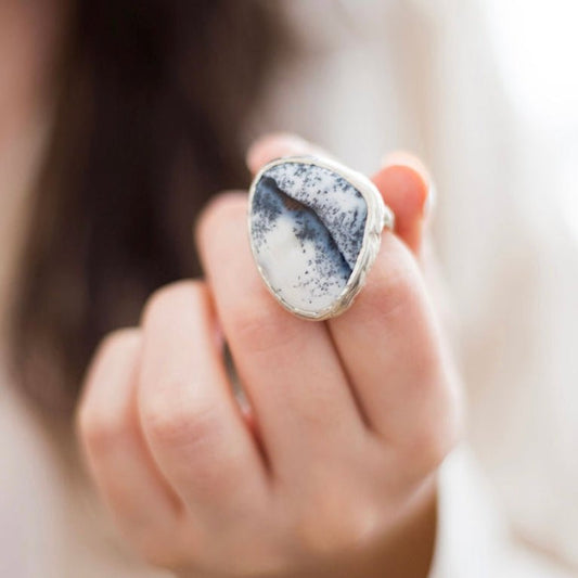 Winterscape Dendritic Agate Silver Ring - Emily Lisbeth Jewellery