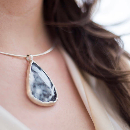 Winterscape Dendritic agate statement necklace - Emily Lisbeth Jewellery