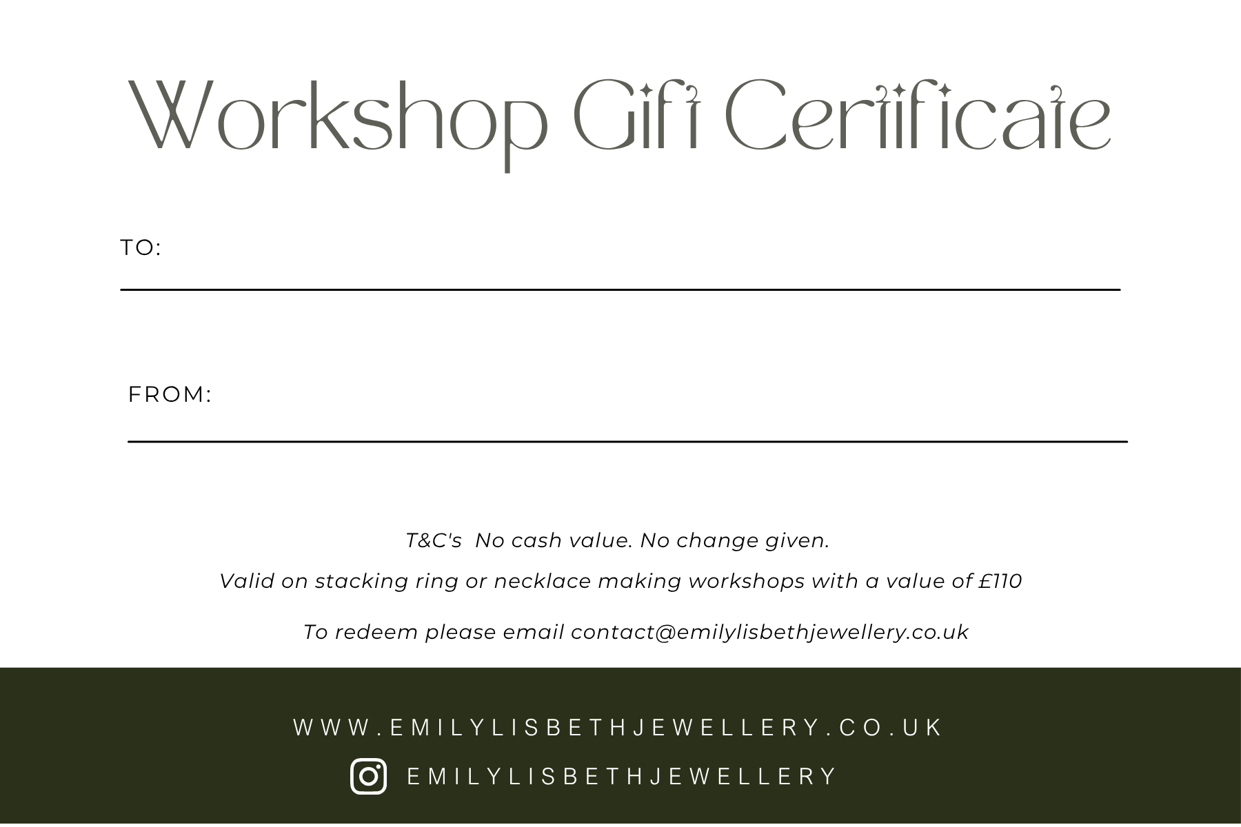 Workshop Gift Certificate - Emily Lisbeth Jewellery